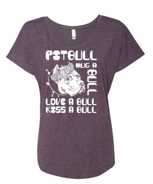Pit Bull Hug A Bull T Shirt, Love A Bull T Shirt, Cool Shirt (Ladies' Triblend Dolman Sleeve)