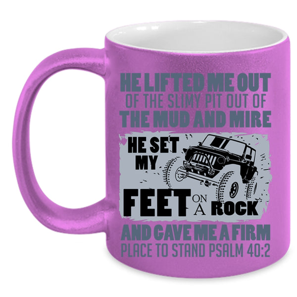 Cool Jeep Guy Coffee Mug, He Set My Feet on A Rock Accent Mug