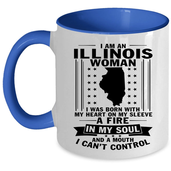 I Was Born With My Heart On My Sleeve Coffee Mug, Illinois Woman Accent Mug