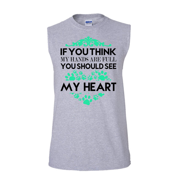 If You Se My Hands Are Full T Shirt, I Love Dog T Shirt, Awesome t-shirts (Men's Cotton Sleeveless)