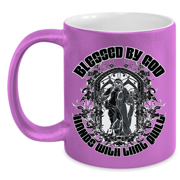 Funny Quilt Coffee Mug, Blessed By God Hands With That Quilt Accent Mug