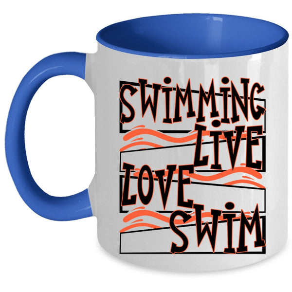 Cute Swimmer Coffee Mug, Swimming Live Love Swim Accent Mug