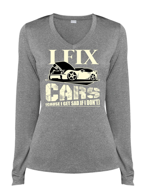 I Fix Cars T Shirt, Being A Mechanic T Shirt, Cool Shirt (Ladies LS Heather V-Neck)