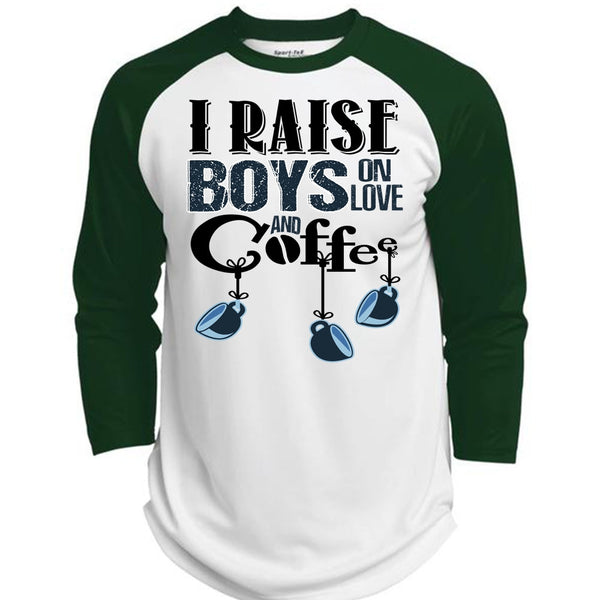 I Raise Boys On Love Ans Coffee T Shirt, I Love Coffee T Shirt, Awesome T-Shirts  (Polyester Game Baseball Jersey)