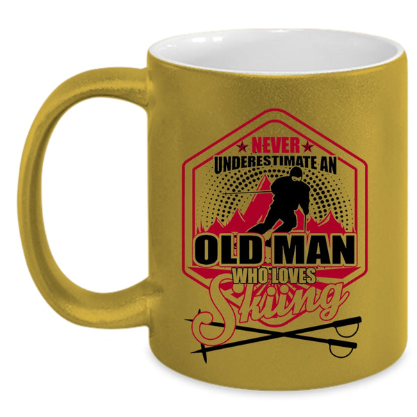 Cool Grandpa Coffee Mug, Old Man Loves Skiing Accent Mug