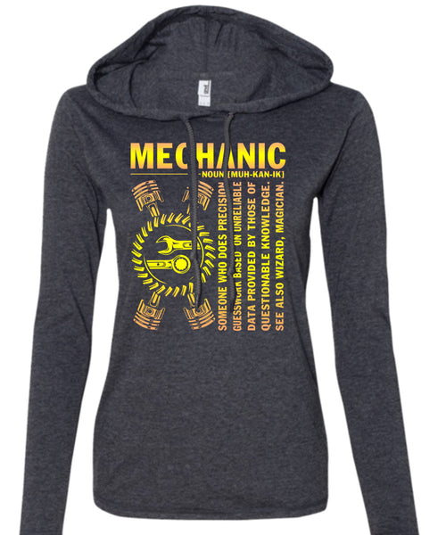 Being A Mechanic T Shirt, Who Does Precision Guesswork T Shirt (Anvil Ladies Ringspun Hooded)