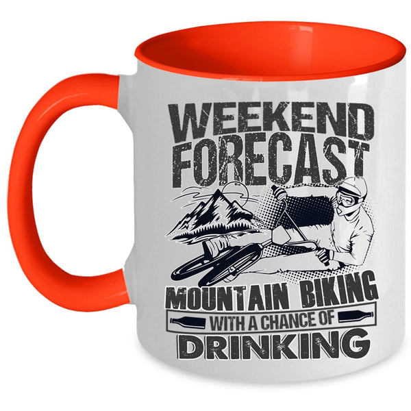 With A Chance Of Drinking Coffee Mug, Weekend Forecast Mountain Biking Accent Mug