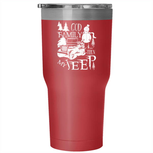 God Family Then My Jeep Tumbler 30 oz Stainless Steel, Cute Christmas Travel Mug