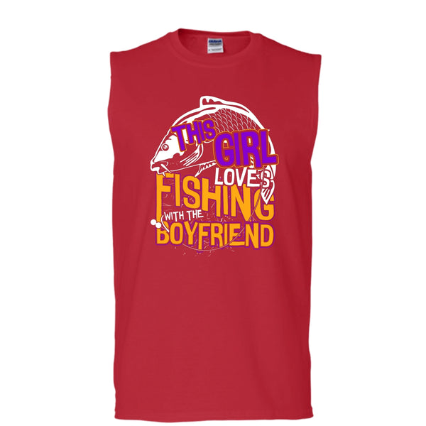 This Girl Loves Fishing T Shirt, Fishing With The Boyfriend Tank Top (Men's Cotton Sleeveless)