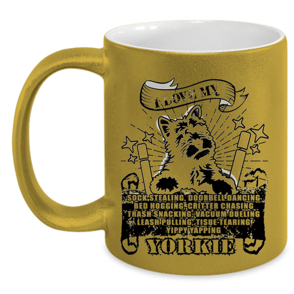 Cute Dogs Coffee Mug, I Love My Yorkie Accent Mug