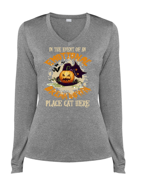 In The Event Of An Emotional Breakdown T Shirt, Halloween Day T Shirt, Cool Shirt (Ladies LS Heather V-Neck)