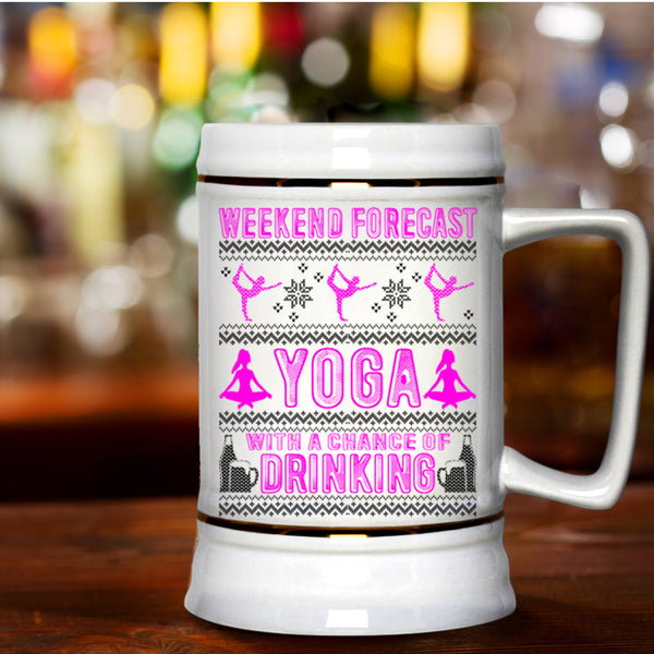 Cute Christmas Beer Stein 22oz, Weekend Forecast Yoga Beer Mug