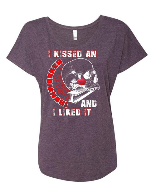 I Kissed An Ironworker T Shirt, I Liked It T Shirt, Cool Shirt (Ladies' Triblend Dolman Sleeve)