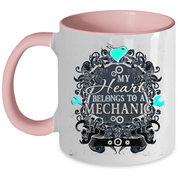 Cute Mechanic Coffee Mug, My Heart Belongs To A Mechanic Accent Mug