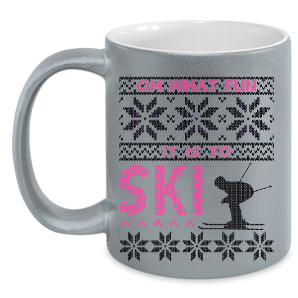 Funny Christmas Coffee Mug, Oh What Fun It Is To Ski Accent Mug
