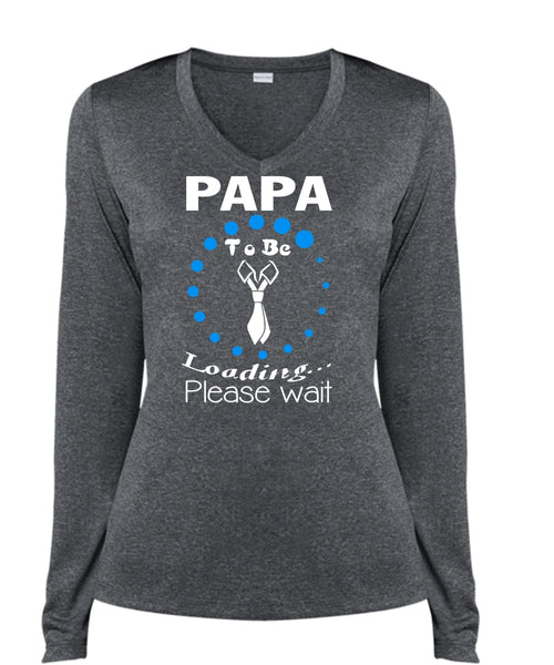 Papa To Be Loading T Shirt, Father's Day T Shirt, Being A Papa T Shirt (Ladies LS Heather V-Neck)