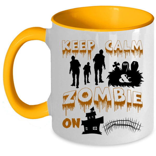 Scary Halloween Coffee Mug, Keep Calm And Zombie On Accent Mug