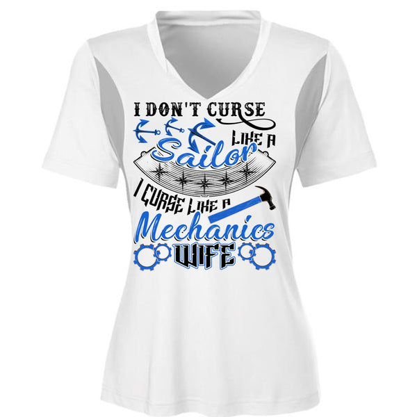 I Don't Curse Like A Sailor T Shirt, Like A Mechanics Wife T Shirt, Cool Shirt (Ladies LS Heather V-Neck)