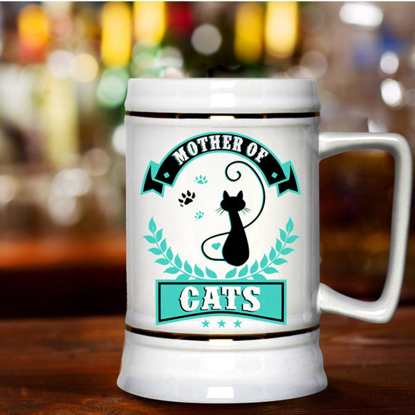 Cute Gift For Mom Beer Stein 22oz, Mother Of Cats Beer Mug
