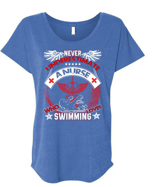 Nurse Who Loves Swimming T Shirt, Being A Swimmer T Shirt, Cool Shirt (Ladies' Triblend Dolman Sleeve)