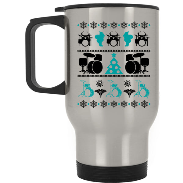 Ugly Christmas Travel Mug, Cute Drummer Mug