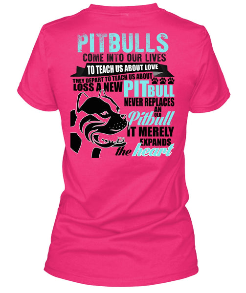 Pit Bulls Come Into Our Lives T Shirt, Loss A New Pit Bull T Shirt, Cool Shirt (Ladies LS Heather V-Neck)