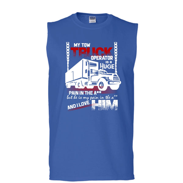 My Tow Truck Operator T Shirt, I Love Him Tank Top (Men's Cotton Sleeveless)