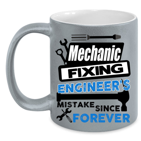 Cute Mechanic Coffee Mug, Mechanic Fixing Engineer's Mistake Accent Mug