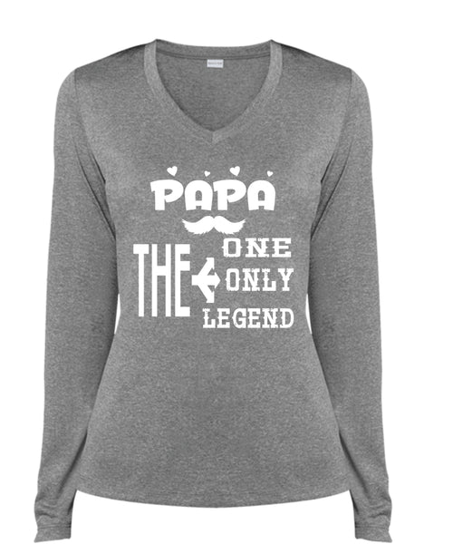Papa The One T Shirt, Father's Day T Shirt, Papa The Only T Shirt (Ladies LS Heather V-Neck)