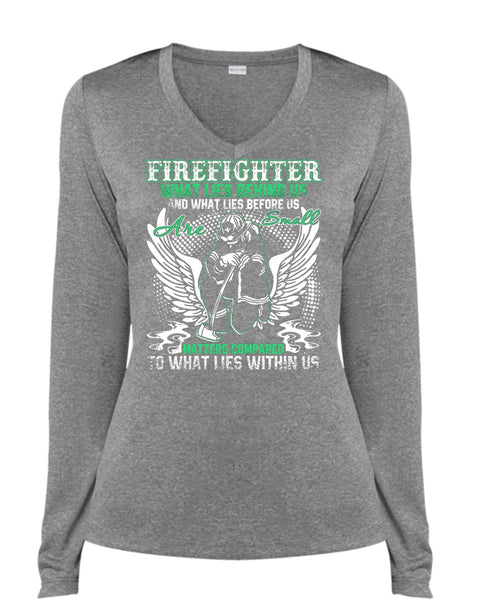 Firefighter T Shirt, Being A Firefighter T Shirt, Cool Shirt (Ladies LS Heather V-Neck)