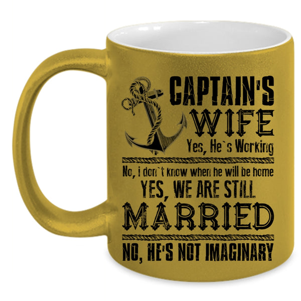 Cool Just Married Coffee Mug, Captain's Wife Accent Mug