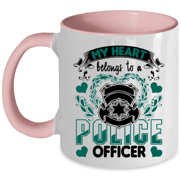 I Love Policeman Coffee Mug, My Heart Belongs To A Police Officer Accent Mug
