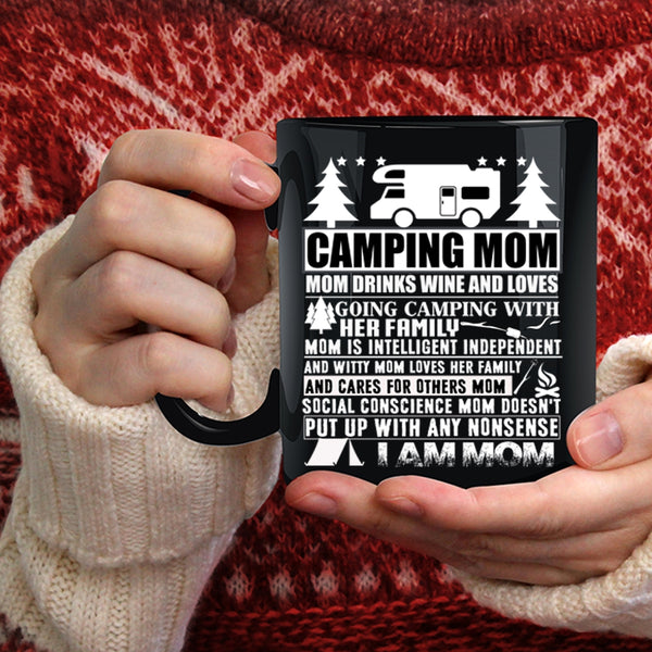 Camping Mom Coffee Mug, Mom Drinks Wine And Love Camping Coffee Cup