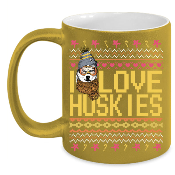 I Love Huskies Coffee Mug, Cute Husky Lovers Coffee Cup