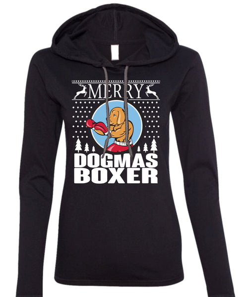 Merry Dogmas Boxer T Shirt, This Girl Loves Christmas T Shirt (Anvil Ladies Ringspun Hooded)