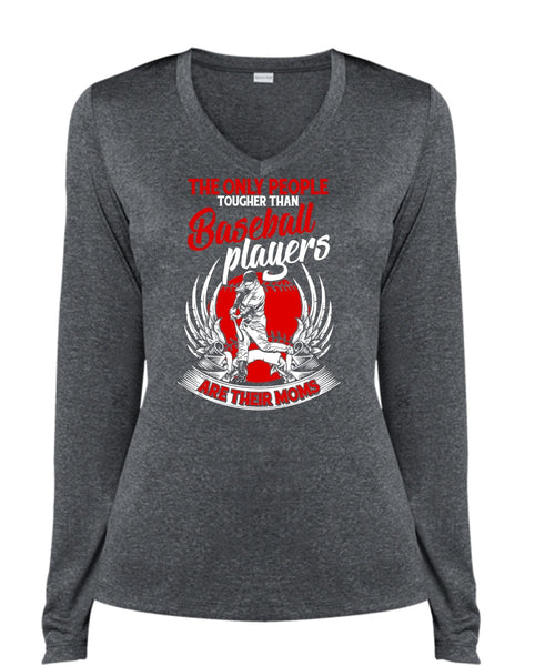 Baseball Players Are Their Moms T Shirt, Being A Baseball Mom T Shirt, Cool Shirt (Ladies LS Heather V-Neck)