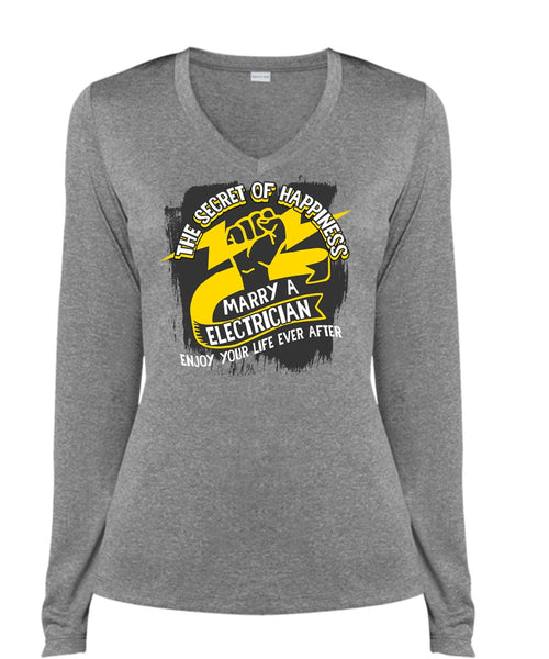 Marry A Electrician T Shirt, Being An Electrician T Shirt, Cool Shirt (Ladies LS Heather V-Neck)