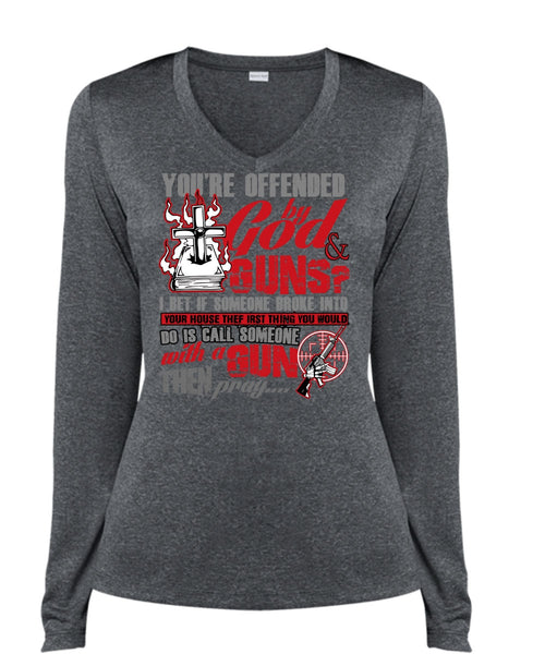 God And Guns T Shirt, Being A Veteran T Shirt, Cool Shirt (Ladies LS Heather V-Neck)