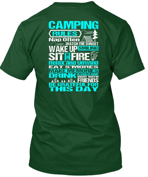 Camping Rules Nap Often T Shirt, Wake Up Smiling T Shirt