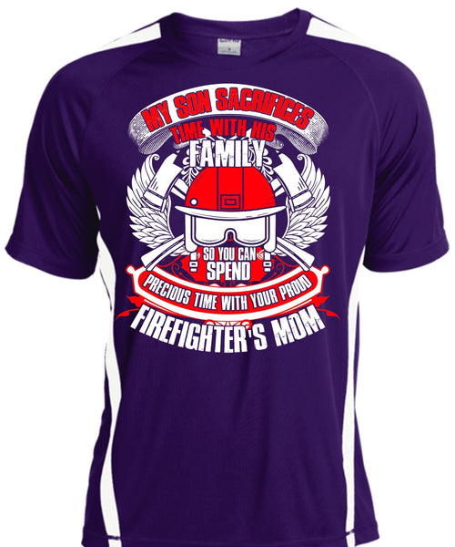 My Son Sacrifices Time T Shirt, Firefighter's Mom T Shirt, Cool Shirt