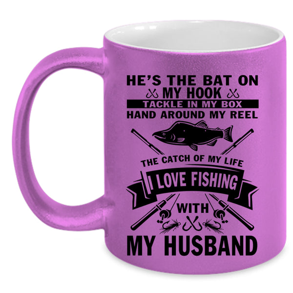 Married Coffee Mug, I Love Fishing With My Husband Accent Mug