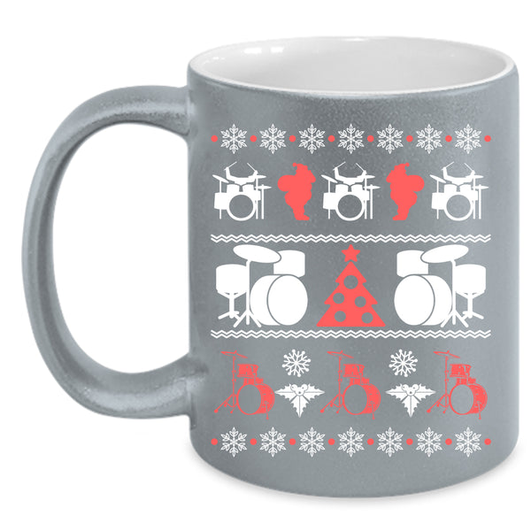 Cute Drummer Coffee Mug, Ugly Christmas Coffee Cup