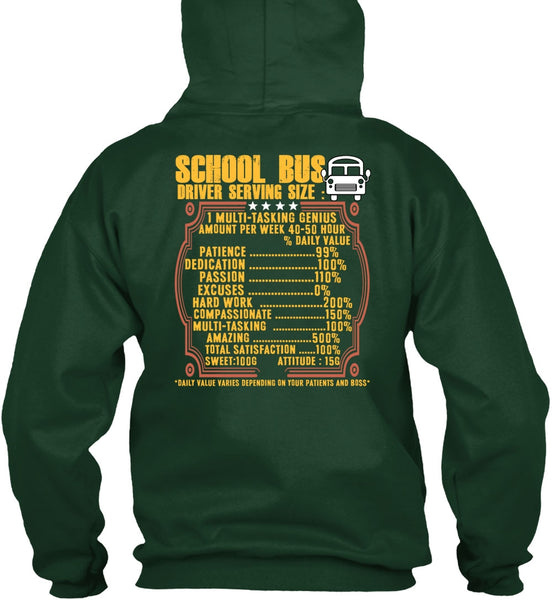School Bus Driver Serving Size T Shirt, Being A Bus Driver T Shirt