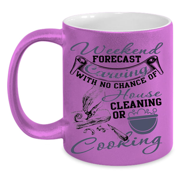 Funny Gift For Carver Coffee Mug, Weekend Forecast Carving Accent Mug