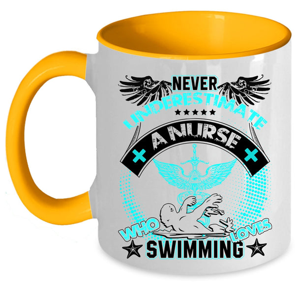 Funny Gift For Nurses Coffee Mug, A Nurse Loves Swimming Accent Mug
