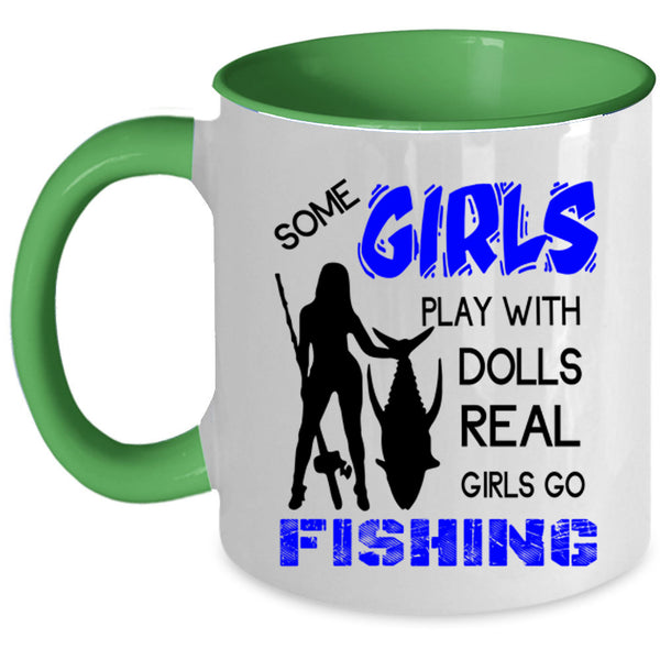 Pretty Girls Coffee Mug, Real Girls Go Fishing Accent Mug