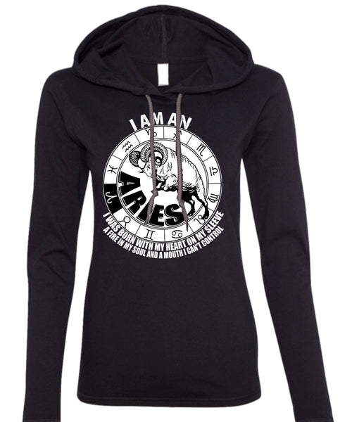 I Am An Aries T Shirt, Fire In My Soul T Shirt (Anvil Ladies Ringspun Hooded)