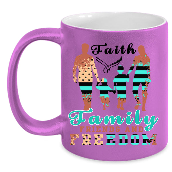 American Flag Coffee Mug, Faith Family Friends And Freedom Accent Mug