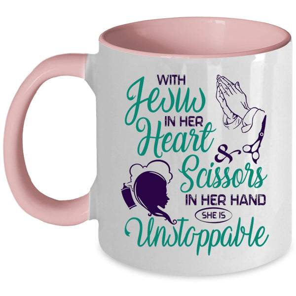 She Is Unstoppable Coffee Mug, With Scissors In Her Hand Accent Mug