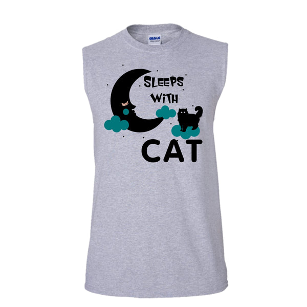 Sleeps With Cat Shirt, I Love My Cat Shirt (Men's Cotton Sleeveless)